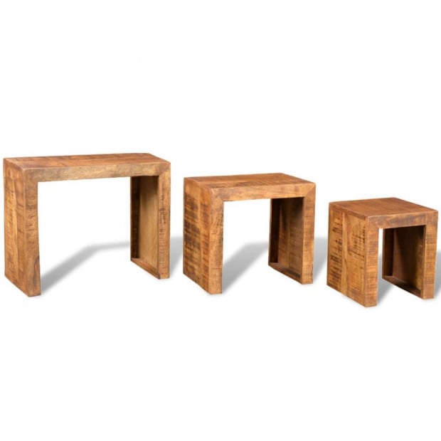 Nesting Table Set 3 Pieces Solid Mango Wood Image 5