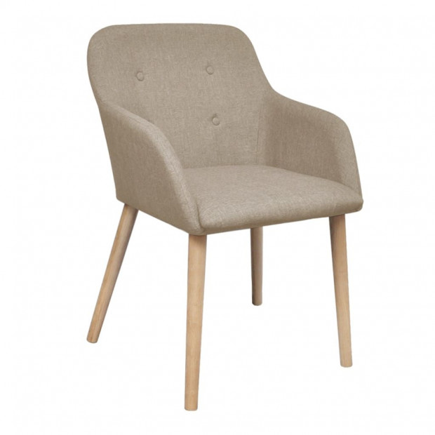 Dining Chairs 2 Pcs Beige Fabric And Solid Oak Wood Image 3