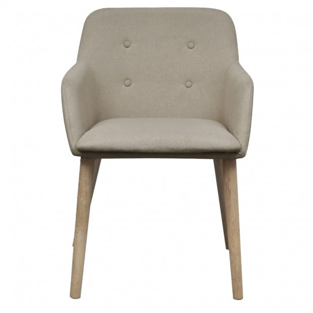 Dining Chairs 2 Pcs Beige Fabric And Solid Oak Wood Image 4