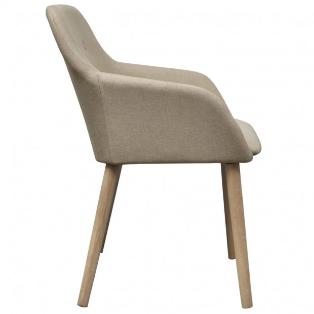 Dining Chairs 2 Pcs Beige Fabric And Solid Oak Wood Image 5