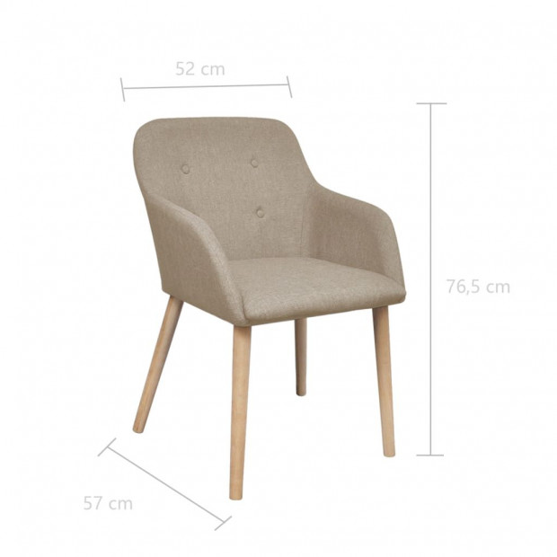 Dining Chairs 2 Pcs Beige Fabric And Solid Oak Wood Image 6
