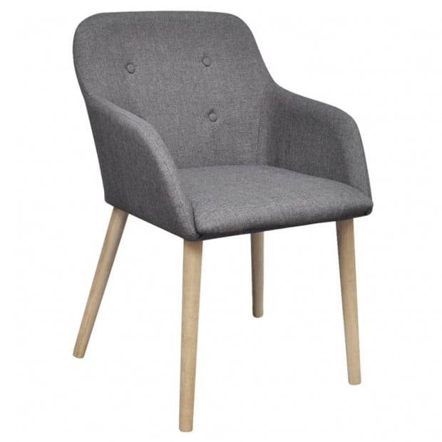 Dining Chairs 2 Pcs Light Grey Fabric And Solid Oak Wood Image 3