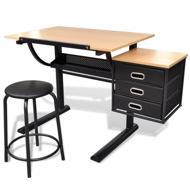 Three Drawers Drawing Table With Stool Image 2