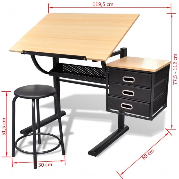 Three Drawers Drawing Table With Stool Image 6