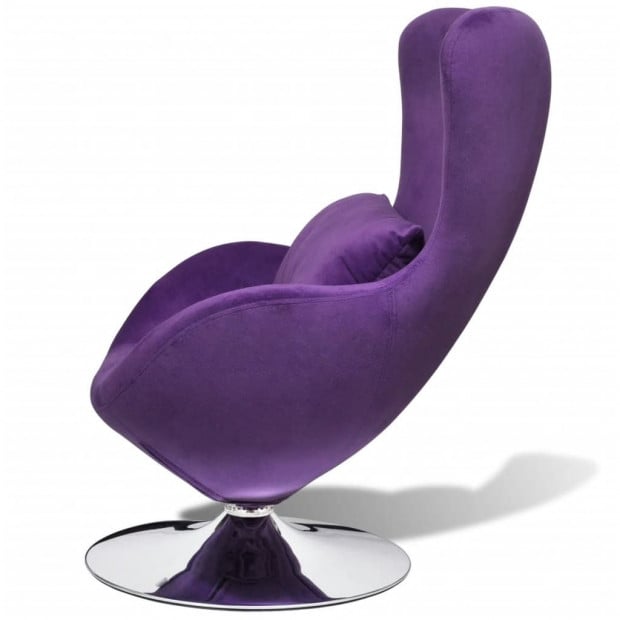 Swivel Egg Chair With Cushion Small Purple Velvet Image 3