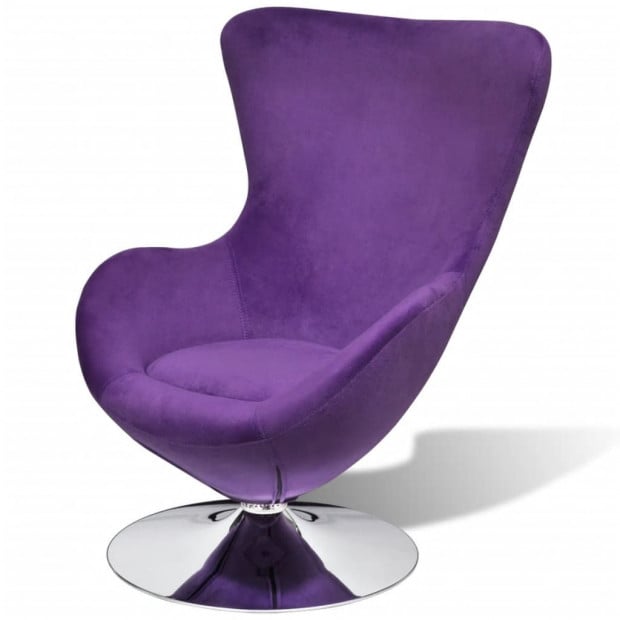 Swivel Egg Chair With Cushion Small Purple Velvet Image 4