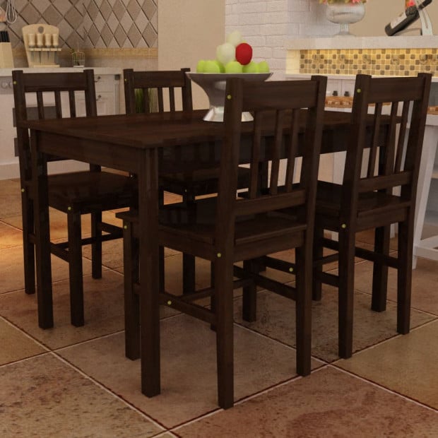 Wooden Dining Table With 4 Chairs Brown Image 2