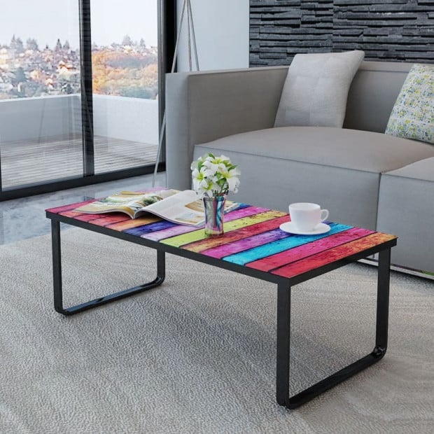 Coffee Table With Rainbow Printing Glass Top Image 2