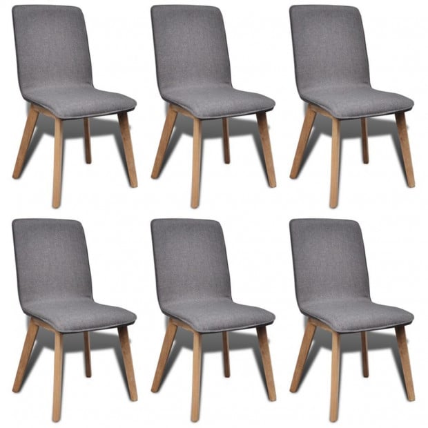 Oak Wood Dining Chairs 6 Pcs Light Grey Fabric And Solid