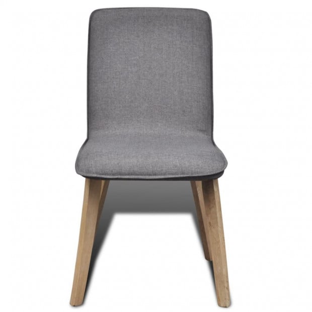 Oak Wood Dining Chairs 6 Pcs Light Grey Fabric And Solid Image 3