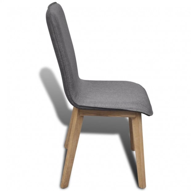 Oak Wood Dining Chairs 6 Pcs Light Grey Fabric And Solid Image 5