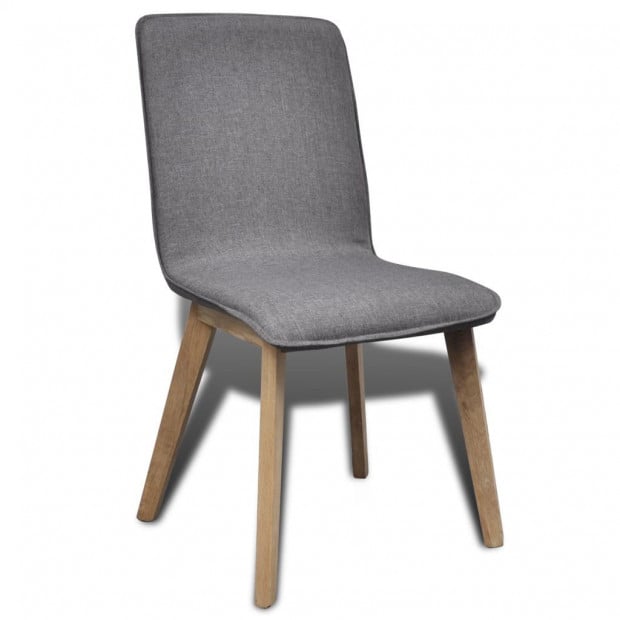 Oak Wood Dining Chairs 6 Pcs Light Grey Fabric And Solid Image 6