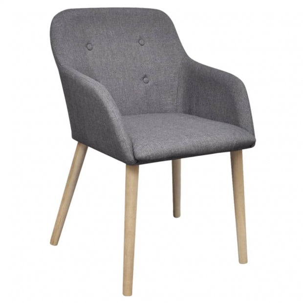 Dining Chairs 4 Pcs Light Grey Fabric And Solid Oak Wood Image 3