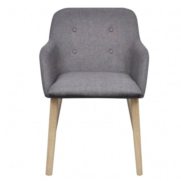 Dining Chairs 4 Pcs Light Grey Fabric And Solid Oak Wood Image 4