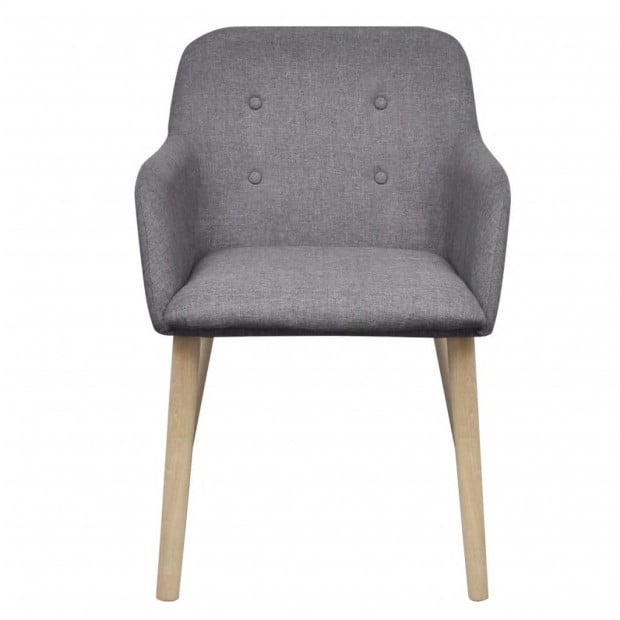 Dining Chairs 6 Pcs Light Grey Fabric And Solid Oak Wood Image 4
