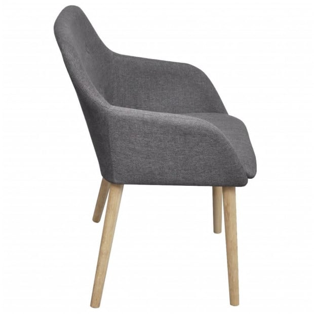 Dining Chairs 6 Pcs Light Grey Fabric And Solid Oak Wood Image 5