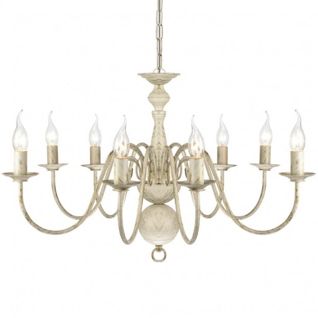 Antique White Metal Chandelier 8 X E14 Bulbs Image 3