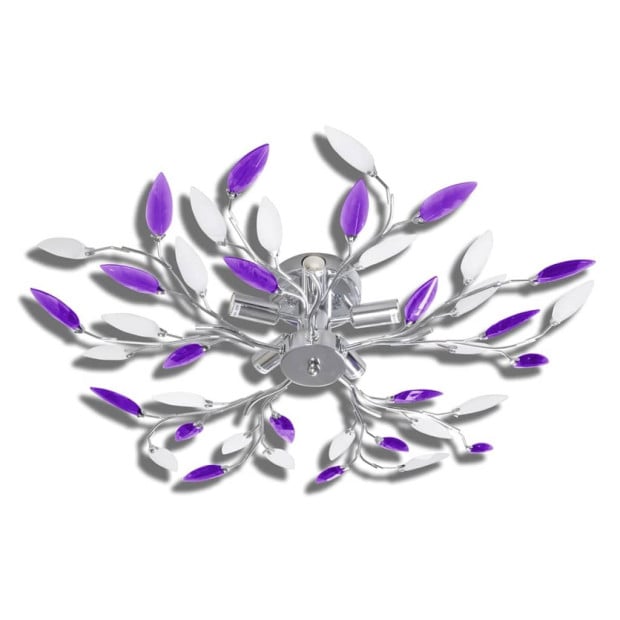 Purple&white Ceiling Lamp Acrylic Crystal Leaf Arms For 5 E14 Bulbs Image 2