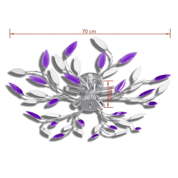 Purple&white Ceiling Lamp Acrylic Crystal Leaf Arms For 5 E14 Bulbs Image 4
