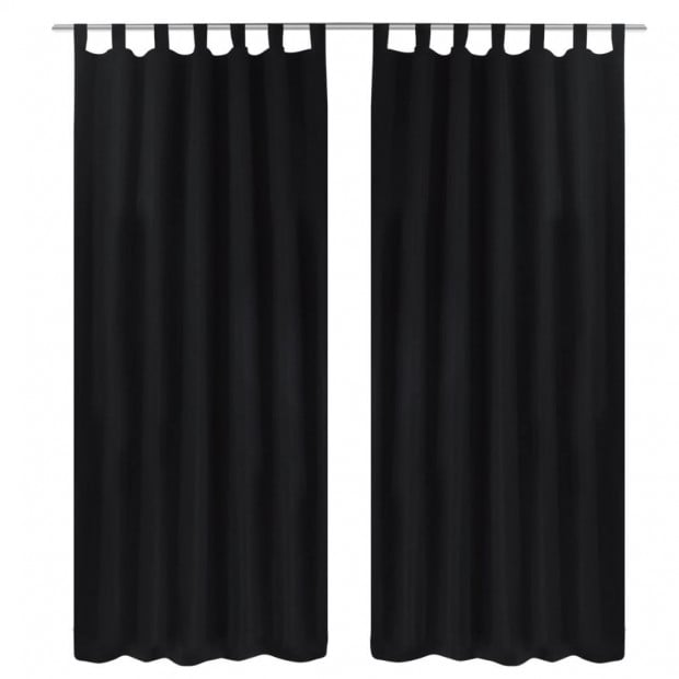 2 Pcs Black Micro-satin Curtains With Loops 140 X 175 Cm