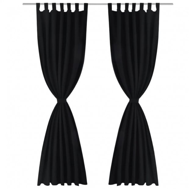 2 Pcs Black Micro-satin Curtains With Loops 140 X 175 Cm Image 2