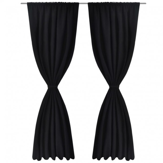 2 Pcs Black Energy-saving Blackout Curtains Double Layer 140 X 245 Cm Image 2