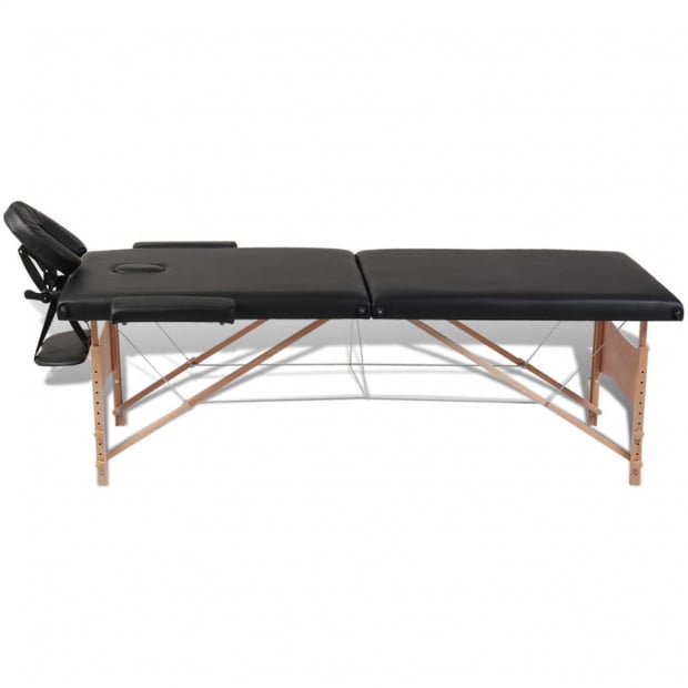Black Foldable Massage Table 2 Zones With Wooden Frame Image 8