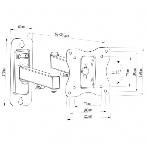 Single-armed Swivel Tilt Wall Mounted Tv Bracket 100x100mm 10