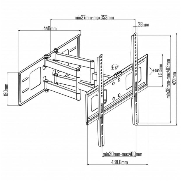 Double-armed Tilt Swivel Wall Tv Bracket 3d 400x400mm 32