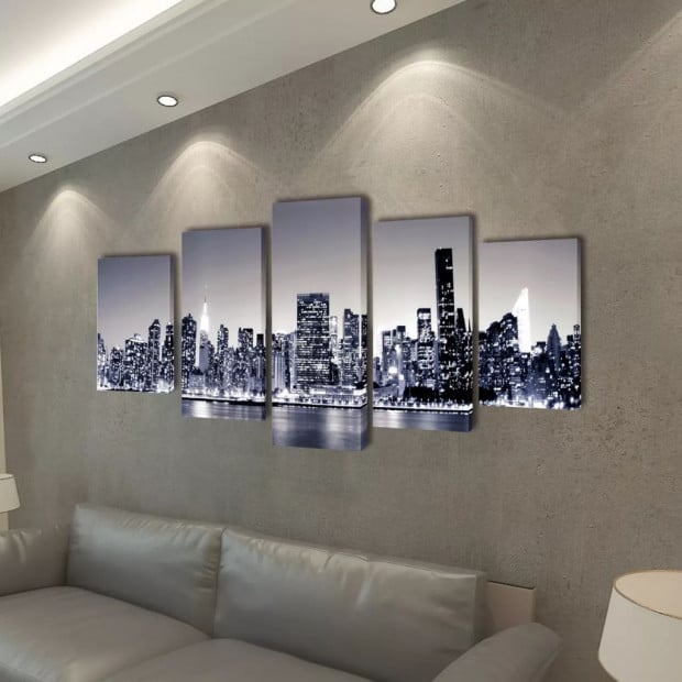 Canvas Wall Print Set Monochrome New York Skyline 100 X 50 Cm Image 2