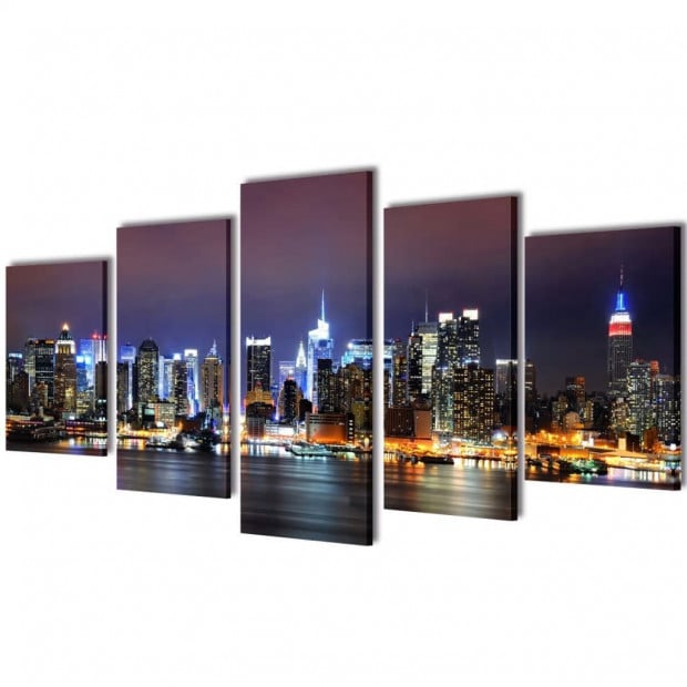 Canvas Wall Print Set Colourful New York Skyline 100 X 50 Cm