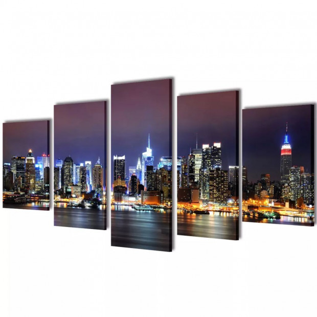 Canvas Wall Print Set Colourful New York Skyline 200 X 100 Cm