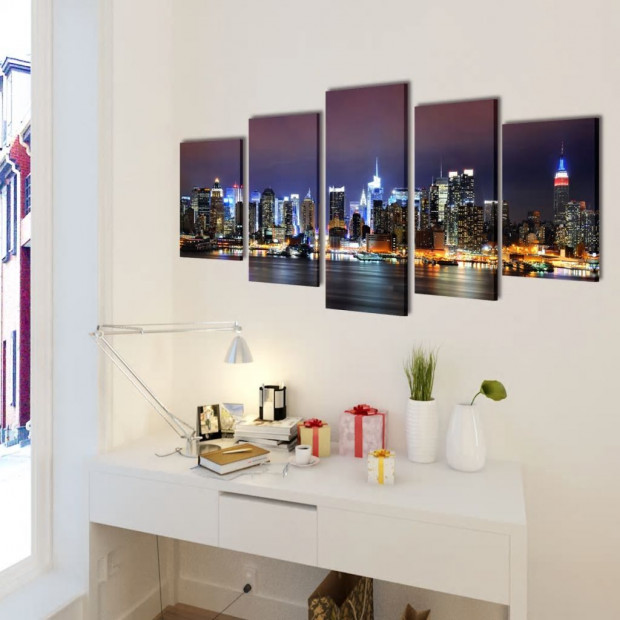Canvas Wall Print Set Colourful New York Skyline 200 X 100 Cm Image 2