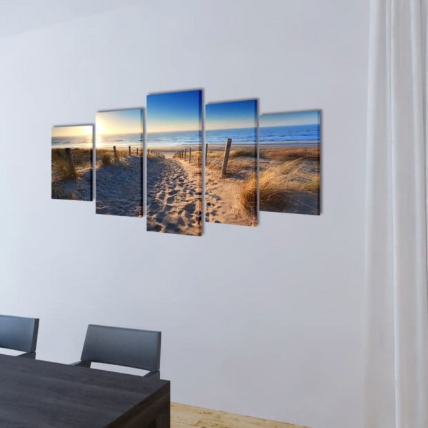 Canvas Wall Print Set Sand Beach 100 X 50 Cm Image 2