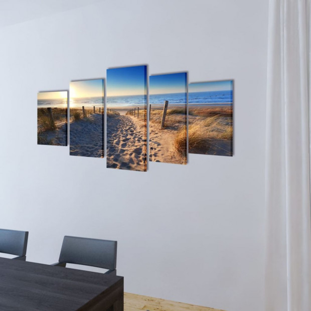 Canvas Wall Print Set Sand Beach 200 X 100 Cm Image 2