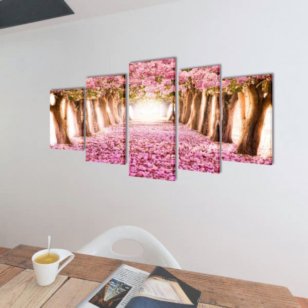 Canvas Wall Print Set Cherry Blossom 100 X 50 Cm Image 2