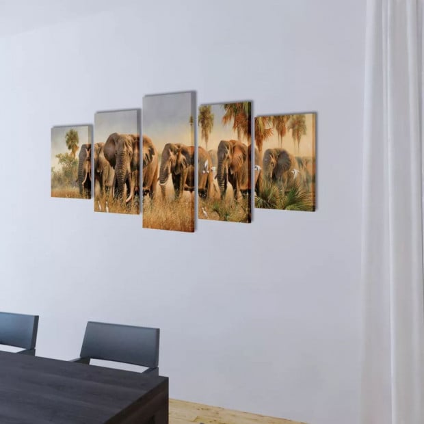 Canvas Wall Print Set Elephants 100 X 50 Cm Image 2