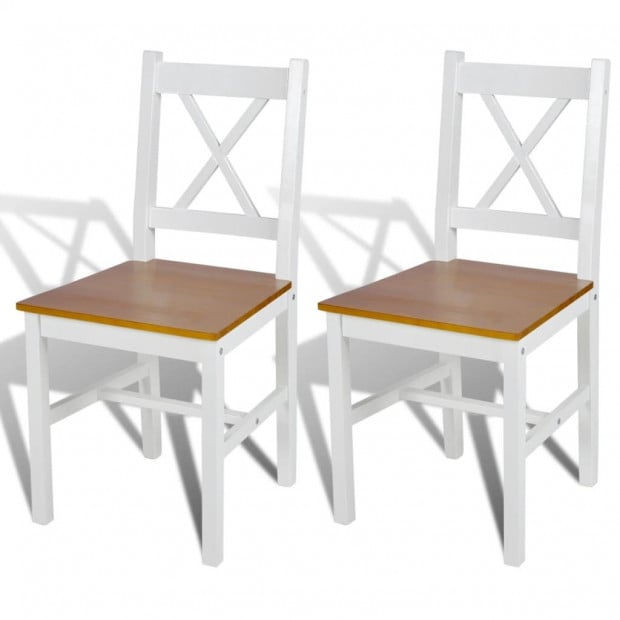 Dining Chairs 2 Pcs White and Natural Pinewood