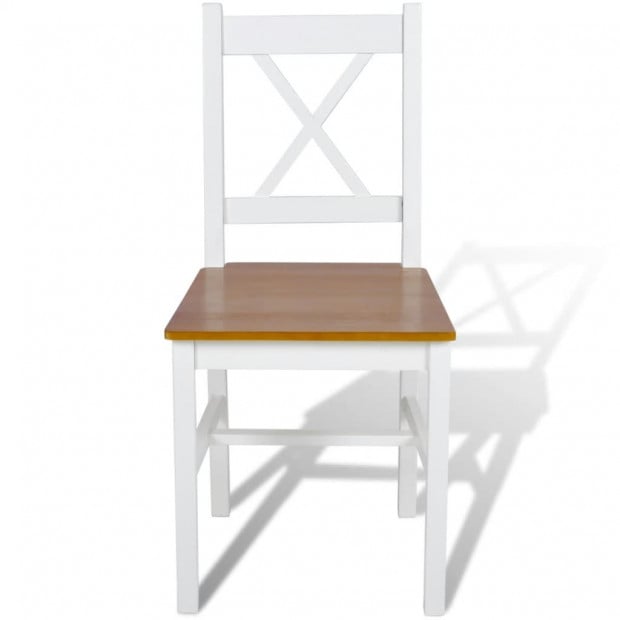 Dining Chairs 2 Pcs White and Natural Pinewood Image 2
