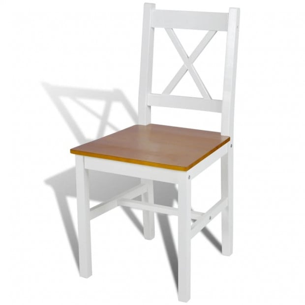 Dining Chairs 2 Pcs White and Natural Pinewood Image 3