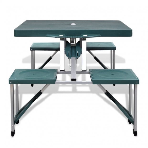 Foldable Camping Table Set With 4 Stools Aluminium Extra Light Green Image 3