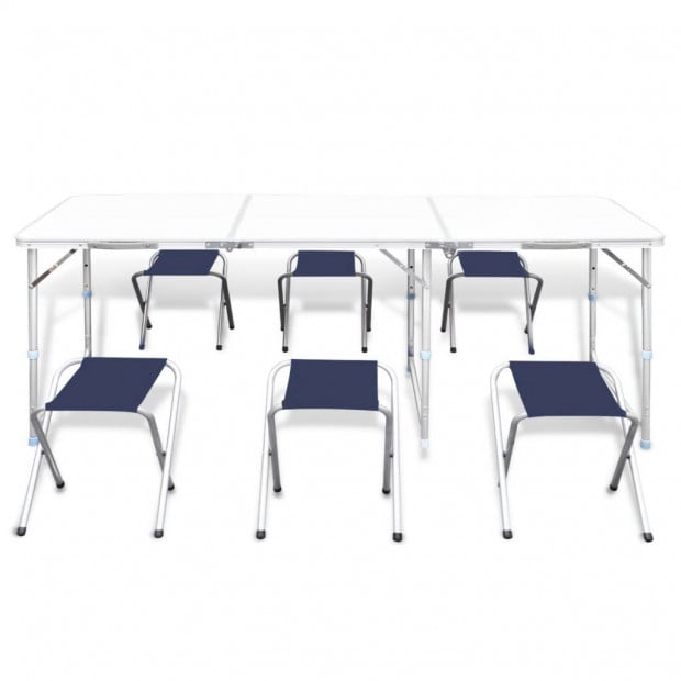 Foldable Camping Table Set With 6 Stools Height Adjustable 180x60cm Image 4