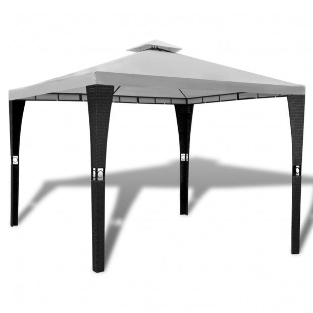 Poly Rattan Gazebo With Cream White Roof 3 X 3 M