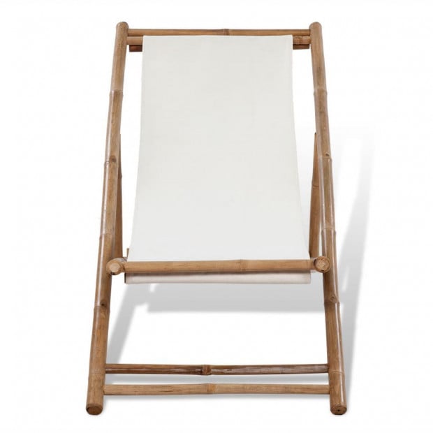 Outdoor Deck Chair Bamboo And Canvas Image 4