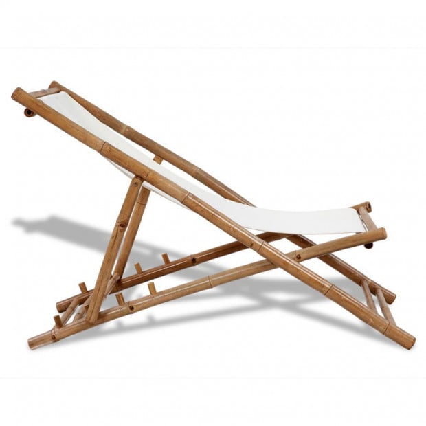 Outdoor Deck Chair Bamboo And Canvas Image 5