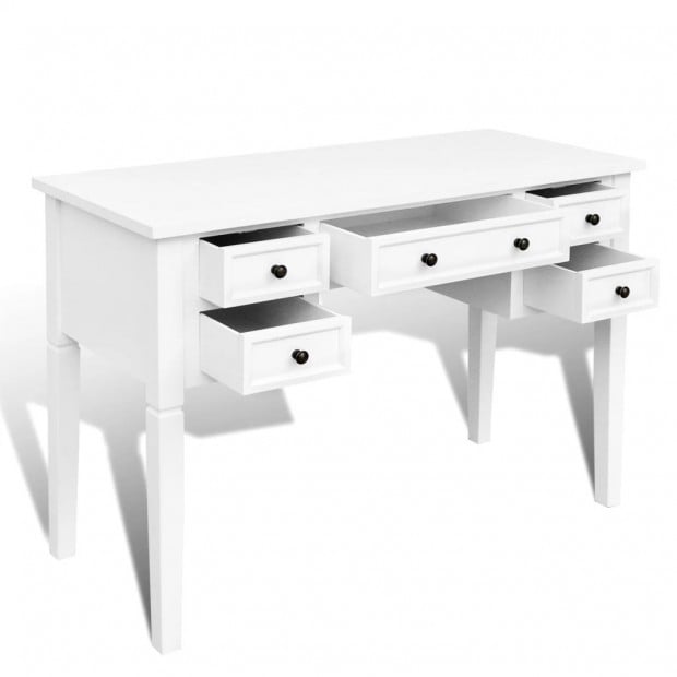 White Writing Desk With 5 Drawers Image 4