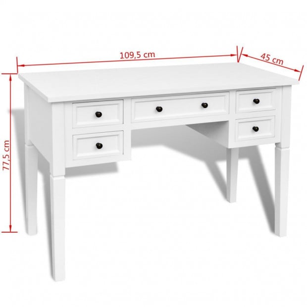 White Writing Desk With 5 Drawers Image 6
