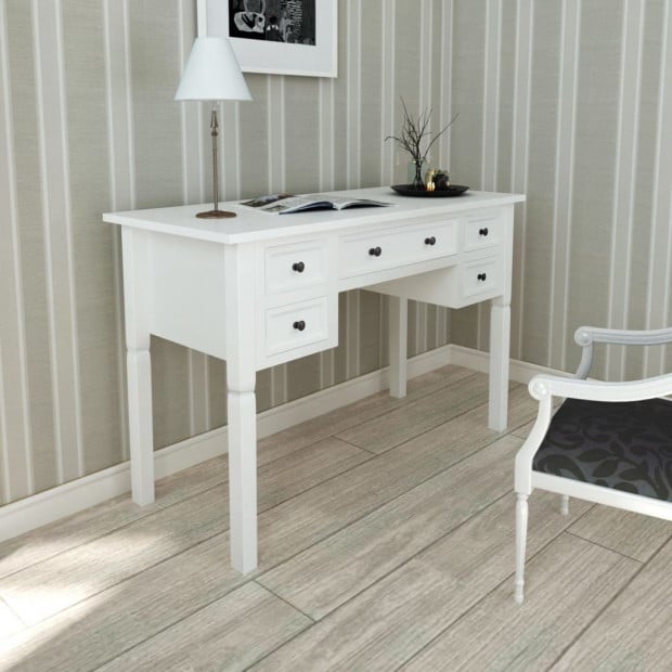 White Writing Desk With 5 Drawers Image 2