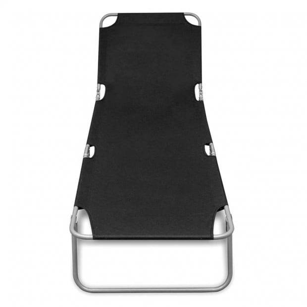 Folding Sun Lounger Powder-coated Steel Black Image 2
