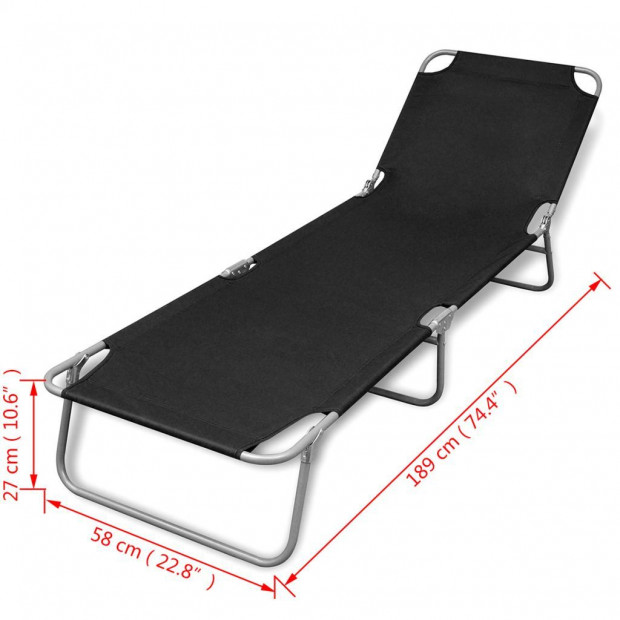 Folding Sun Lounger Powder-coated Steel Black Image 6
